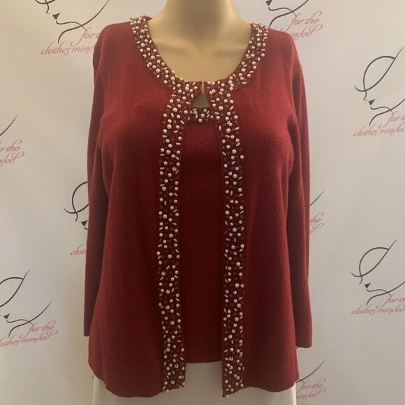 Emma James. Sz PM. 2 piece sweater set. Beaded. Angora/silk/nylon blend. B89 - Picture 1 of 7